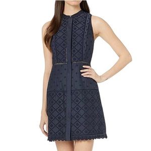 JOIE Zakari Silk Blend Navy Blue Eyelet Lace Mini Dress - 0